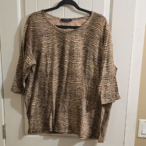 Penningtons Plus Size 1x Cotton Animal Print Long Sleeve Top Shirt 1/2 Sleeve